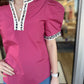 Leopard Trim Puff Sleeve Top