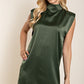 Olive Shoulder Pad Satin Dress