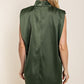 Olive Shoulder Pad Satin Dress