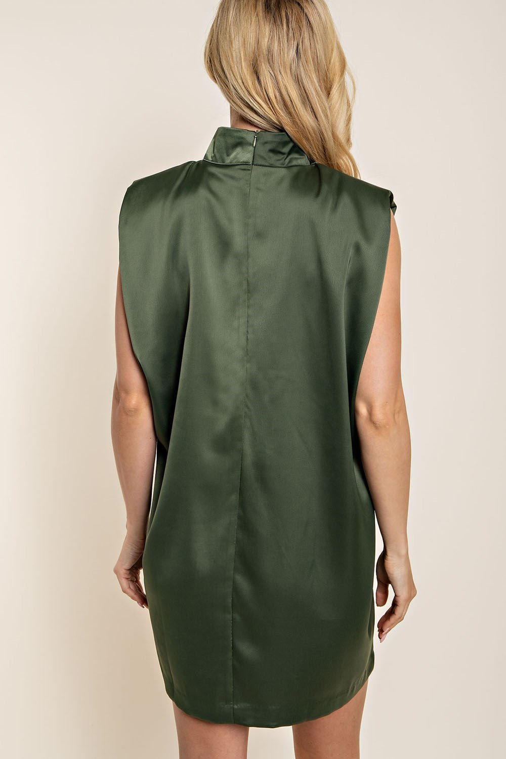 Olive Shoulder Pad Satin Dress