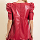 Burgundy V-Neck Leather Dress