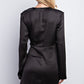Black Satin Long Sleeve Wrap Dress