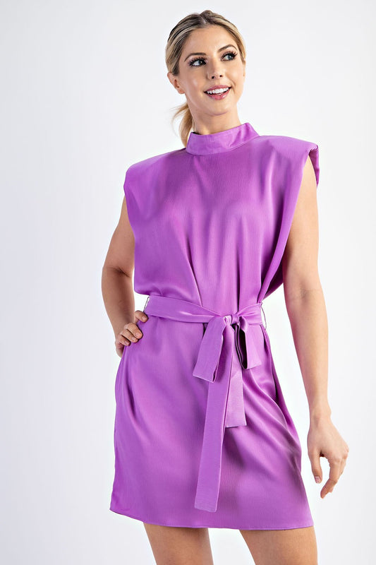 Lavender Shoulder Pad Satin Dress