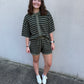 Olive Stripe Short SET