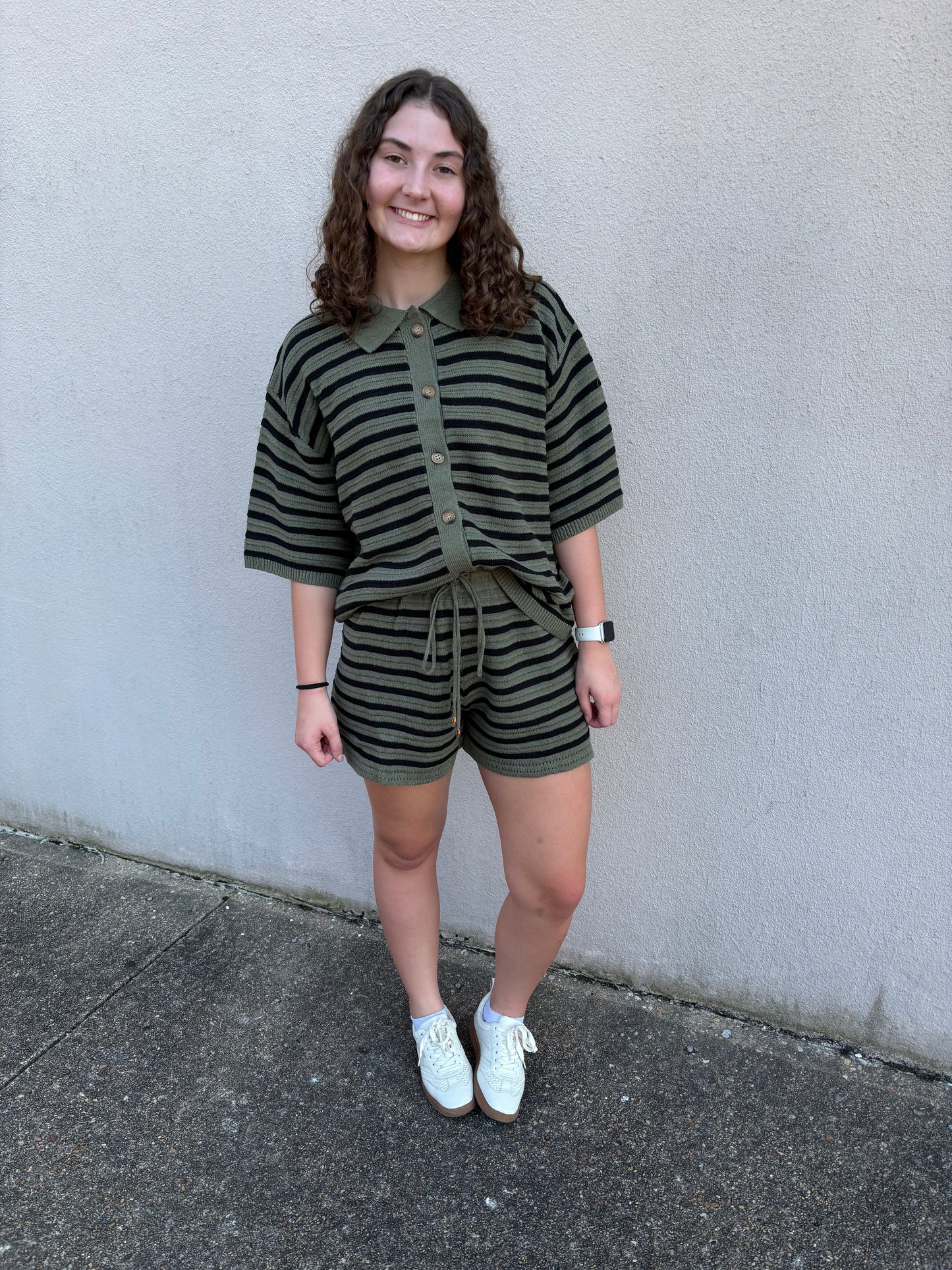 Olive Stripe Short SET