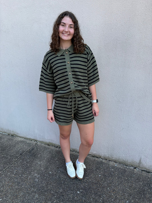 Olive Stripe Short SET