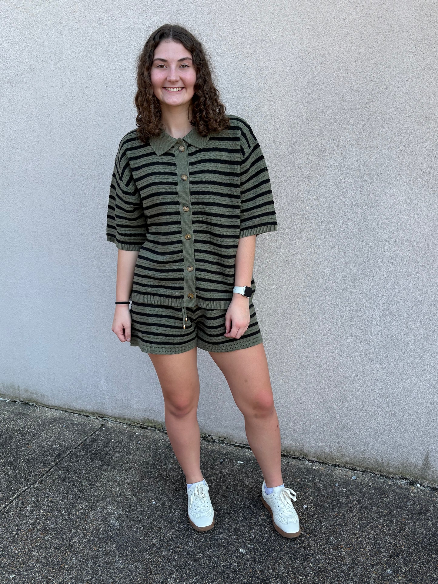 Olive Stripe Short SET