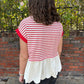 Red Stripe Scallop Top