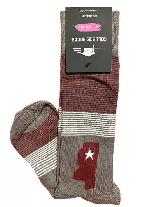 State and Stripe Mississippi Maroon Dress Sock