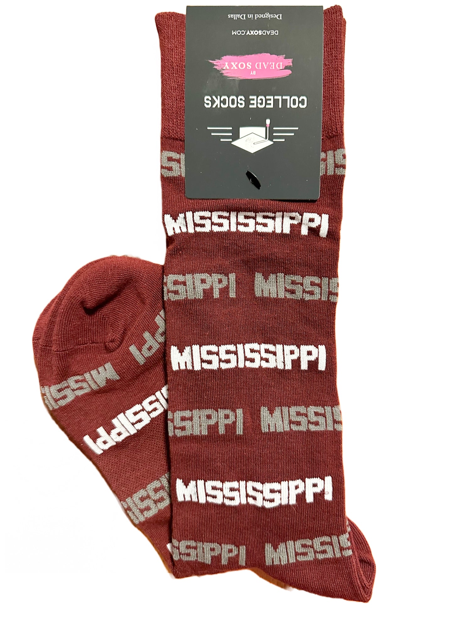 State Text Mississippi Maroon Dress Sock