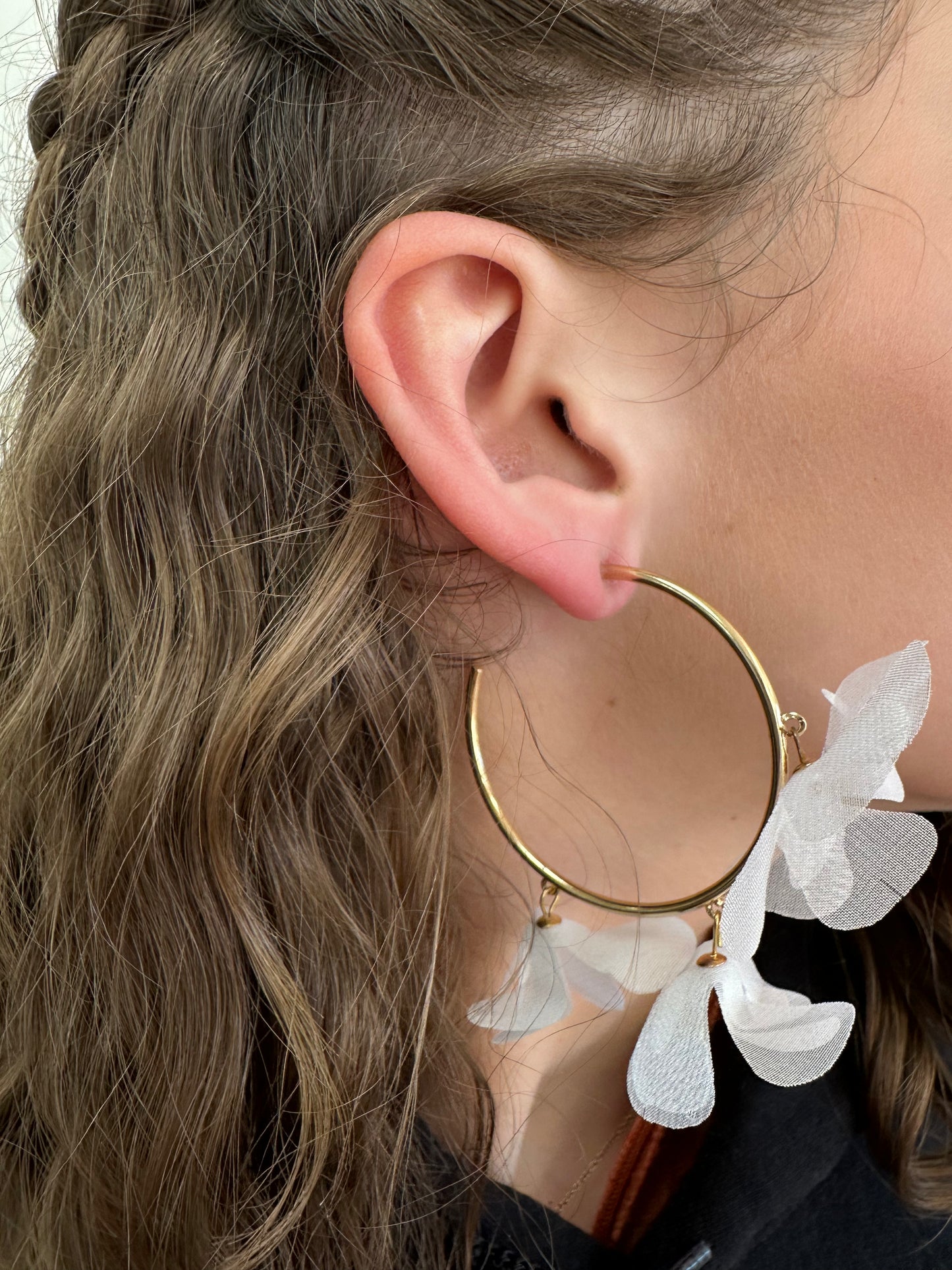 White Flower Hoop Earrings