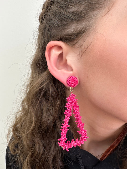Pink Beaded Triangle Earrings
