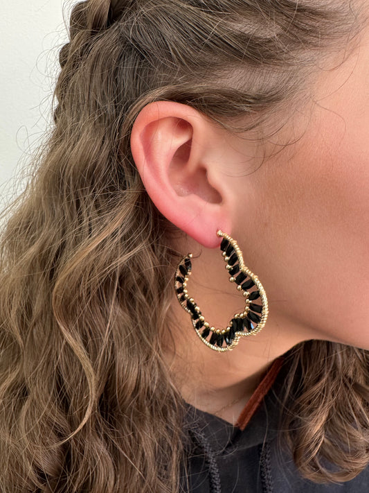 Black Beaded Crystal Earrings
