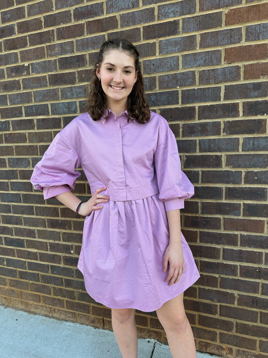 Lilac Puff Sleeve Shirt Dress