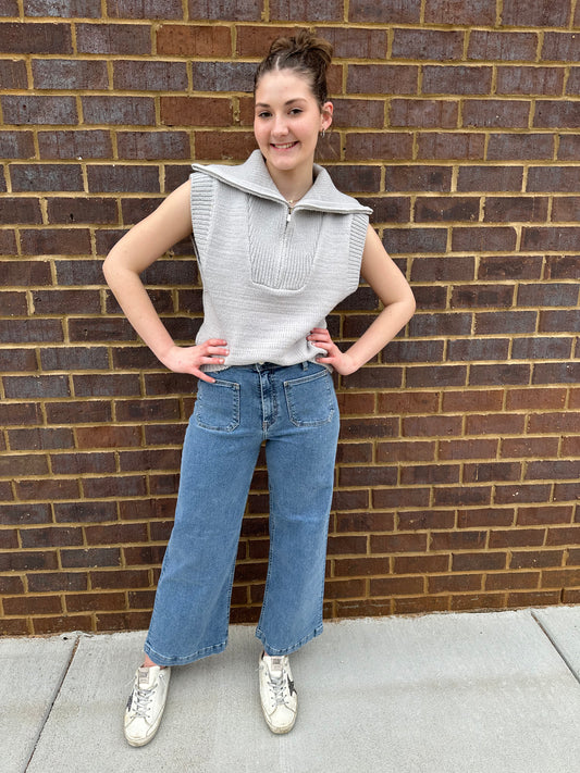 Grey Zip Mock Neck Vest