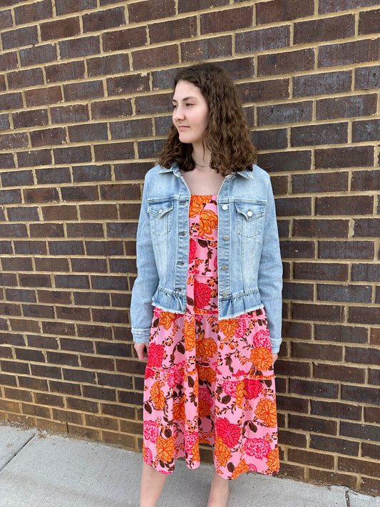 Pink Flower Midi Dress