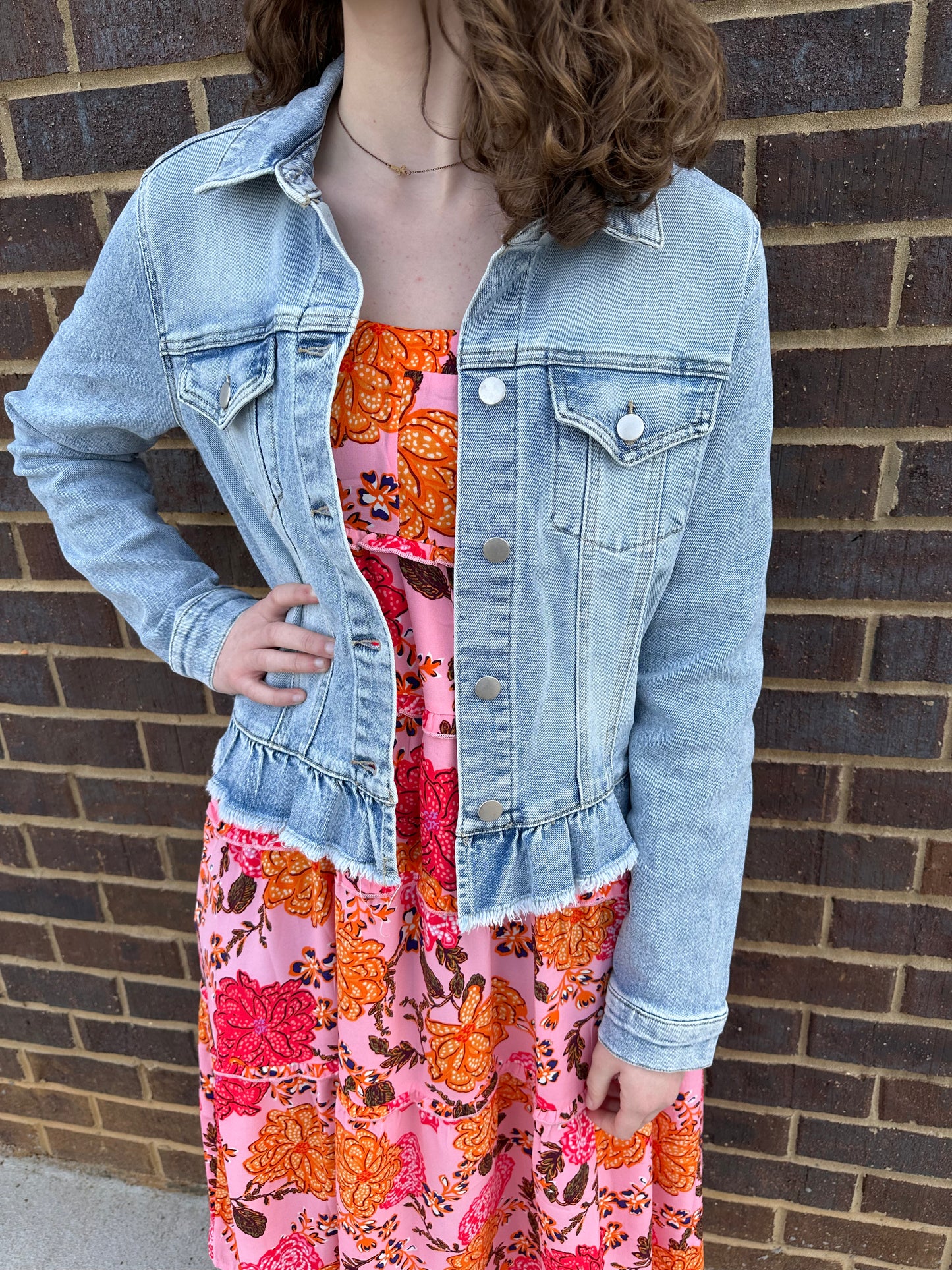 Ruffle Bottom Denim Jacket
