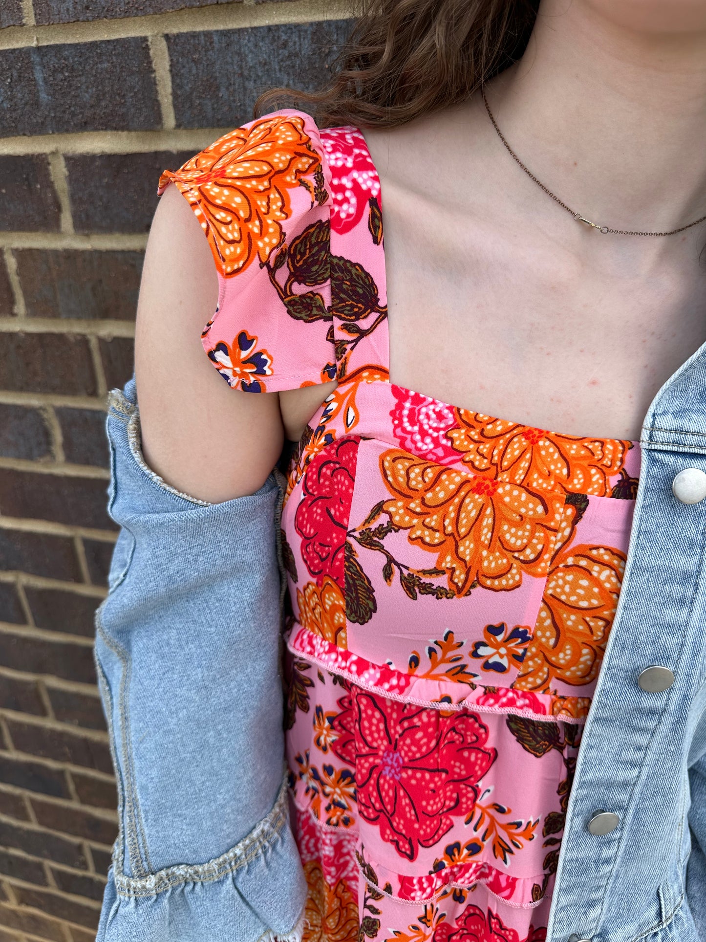 Pink Flower Midi Dress