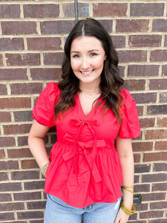Front Tie Red Top