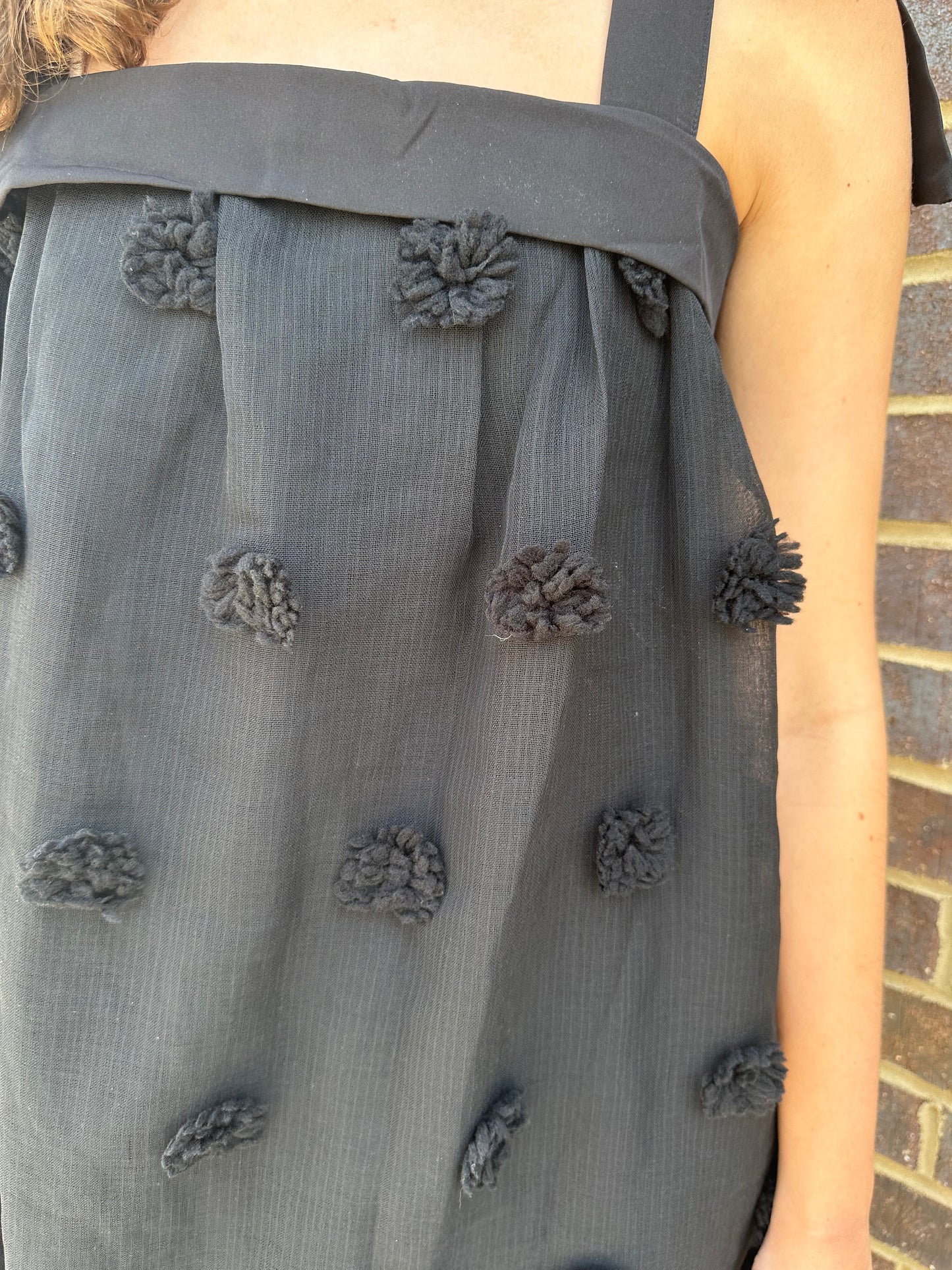 Shoulder Tie Black Midi Dress