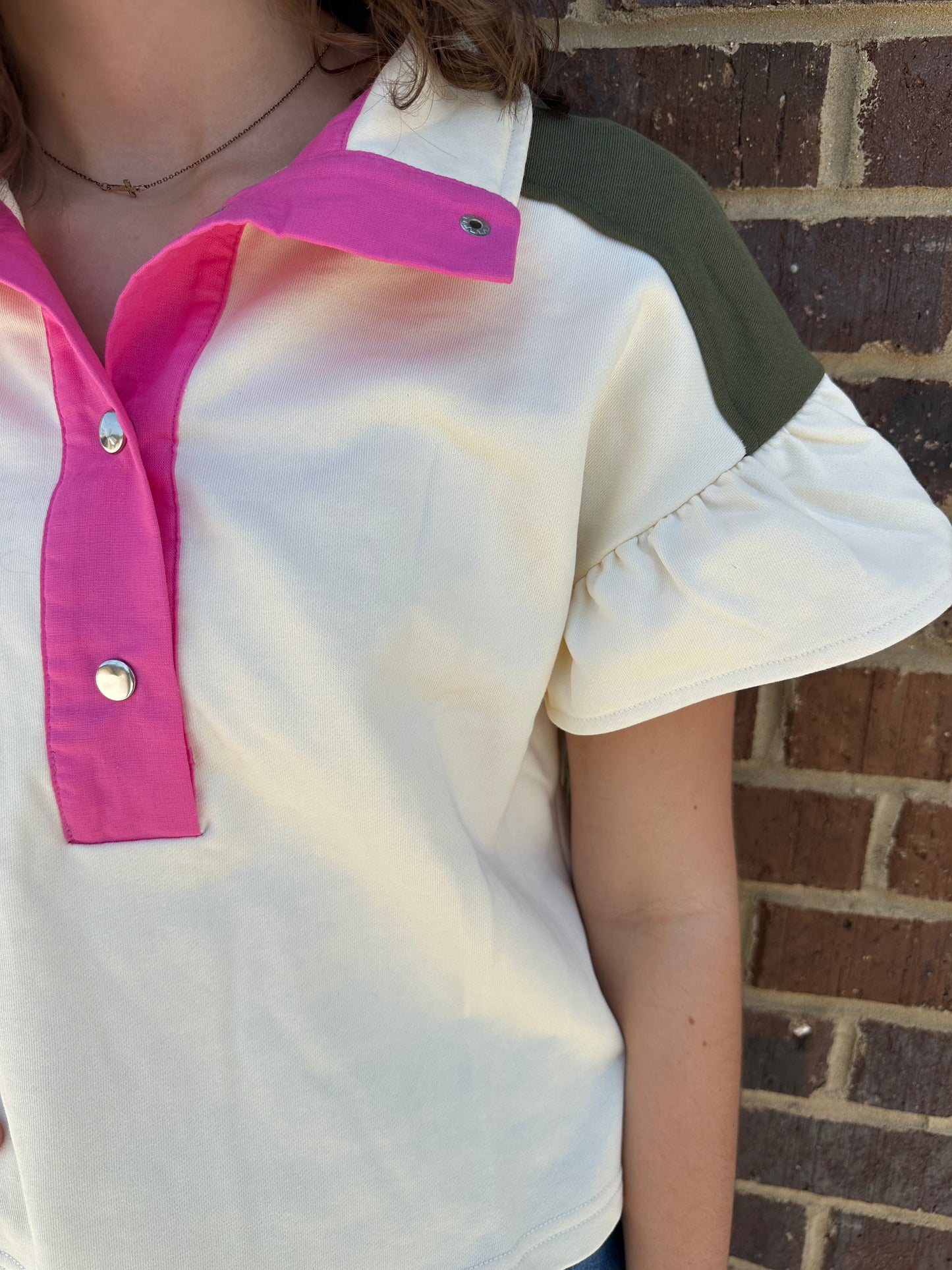 Cream/Olive French Terry Top