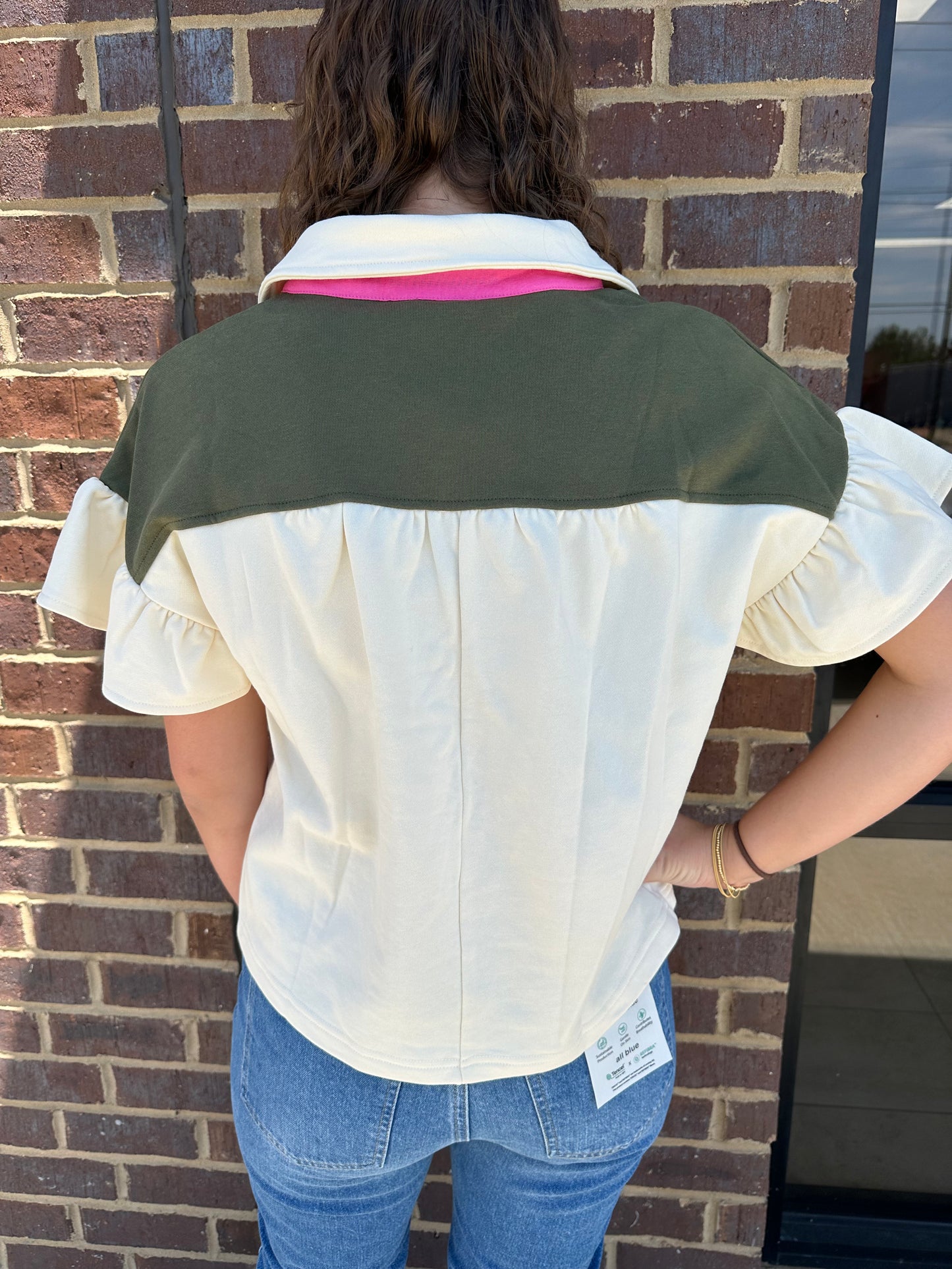 Cream/Olive French Terry Top