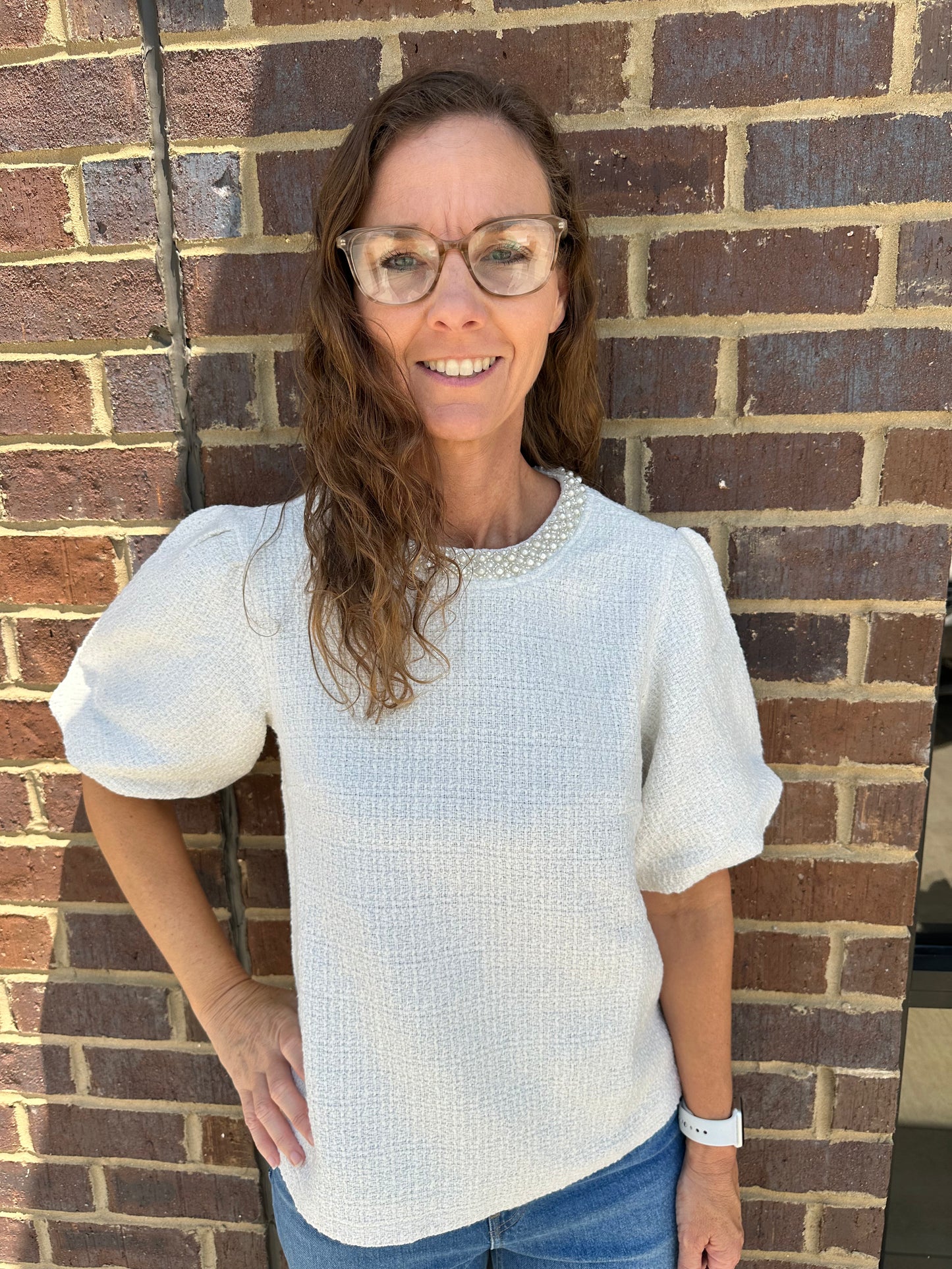 Pearl Trim Tweed Top
