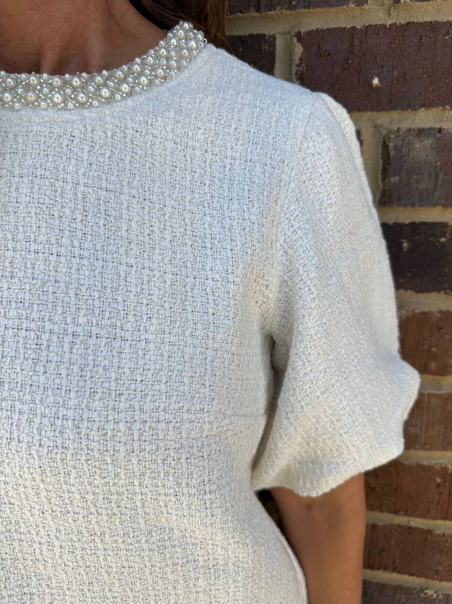 Pearl Trim Tweed Top