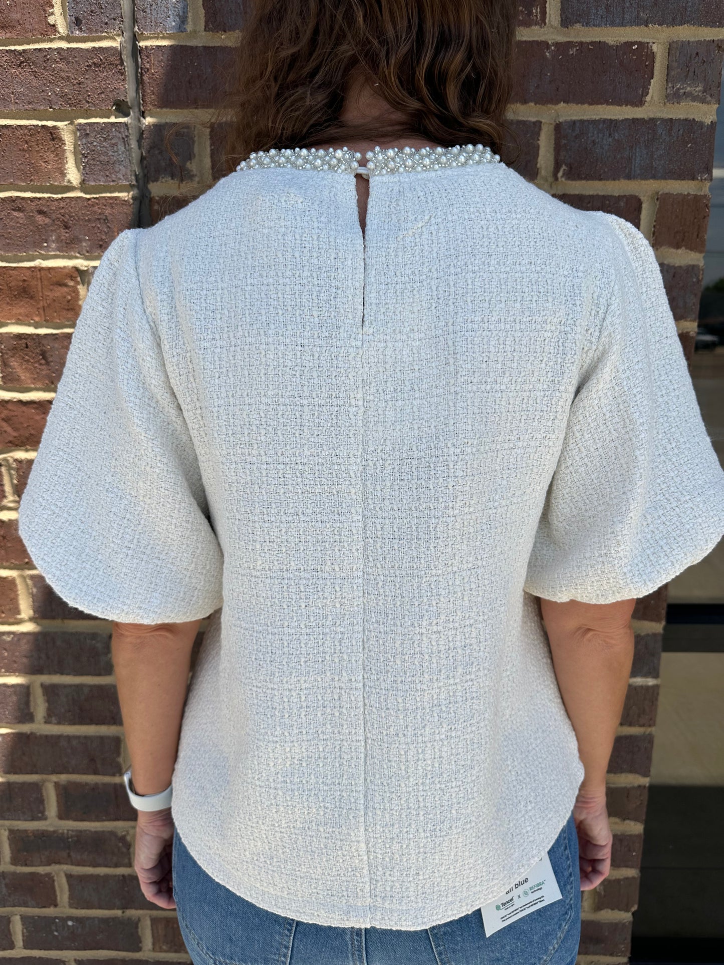 Pearl Trim Tweed Top