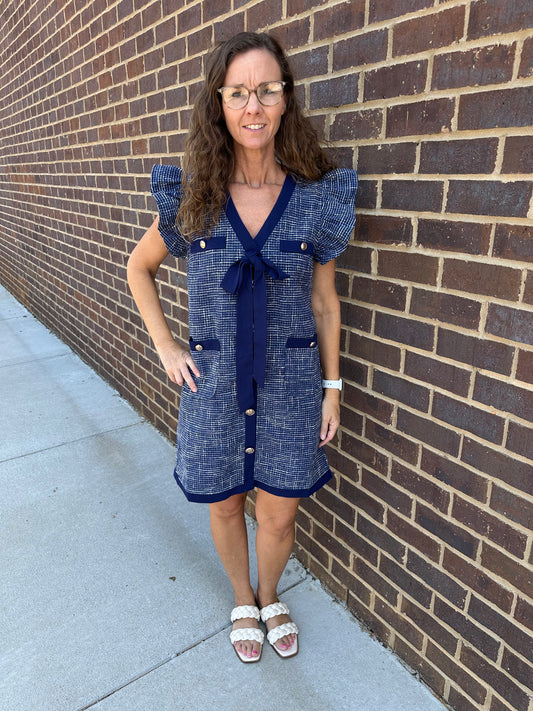 Navy Tweed Mini Dress
