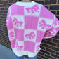 Pink Checkered Bow Cardigan