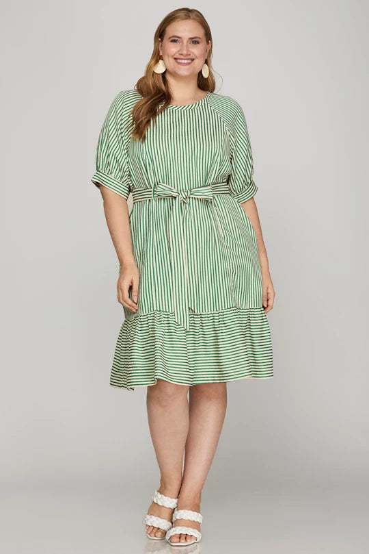 Curvy Green Striped Dress
