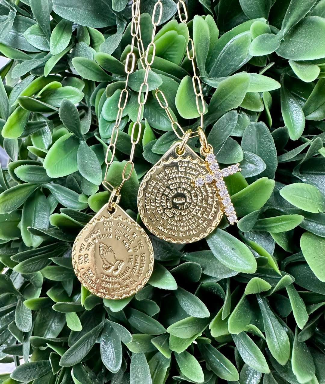 Lord's Prayer Medallion Chain w Cross Neckace