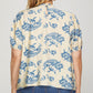 Curvy Cream/Blue Printed Top