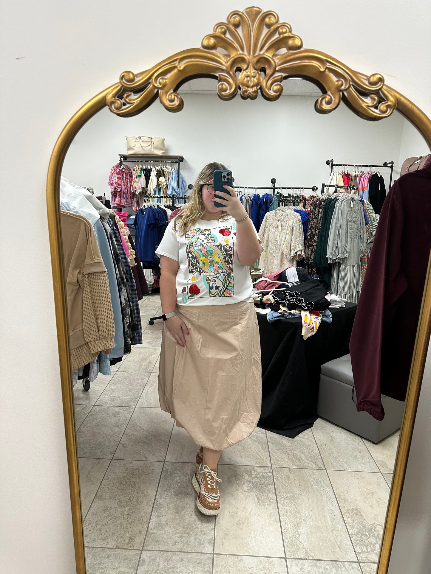 Tan Midi Bubble Skirt