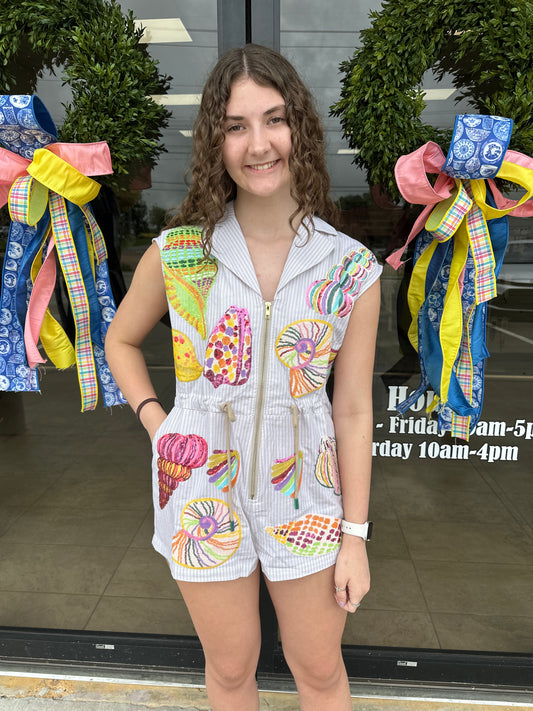 Queen of Sparkles Tan Stripe Multi Shell Romper