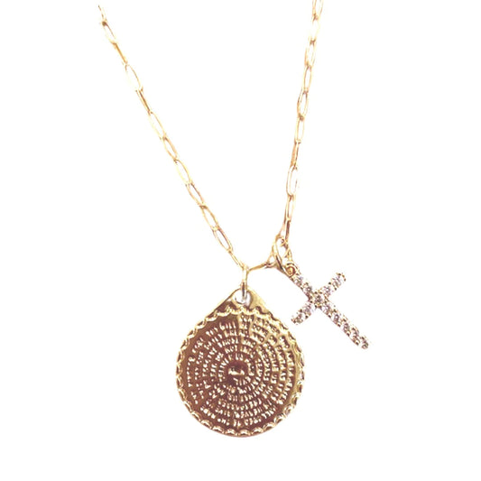 Lord's Prayer Medallion Chain w Cross Neckace