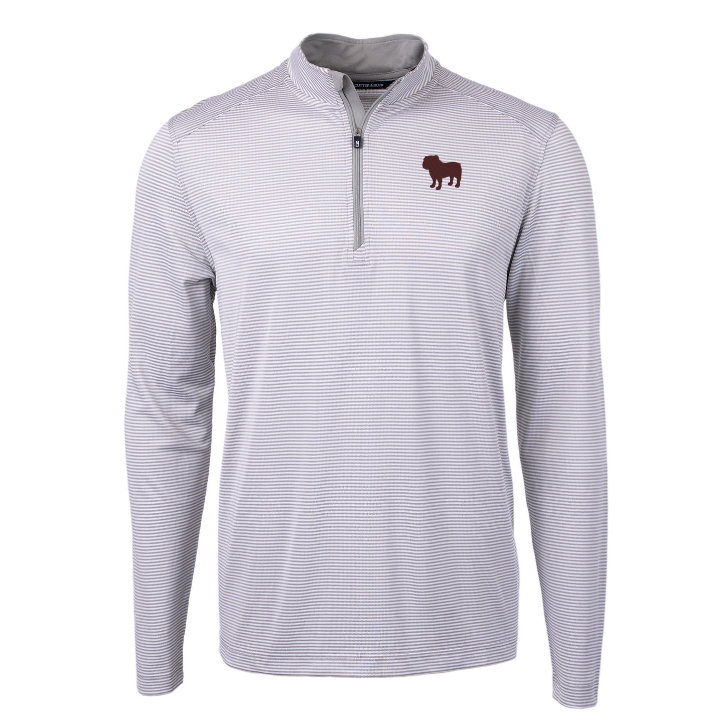 Bulldog Silhouette Grey Stripe Quarter Zip