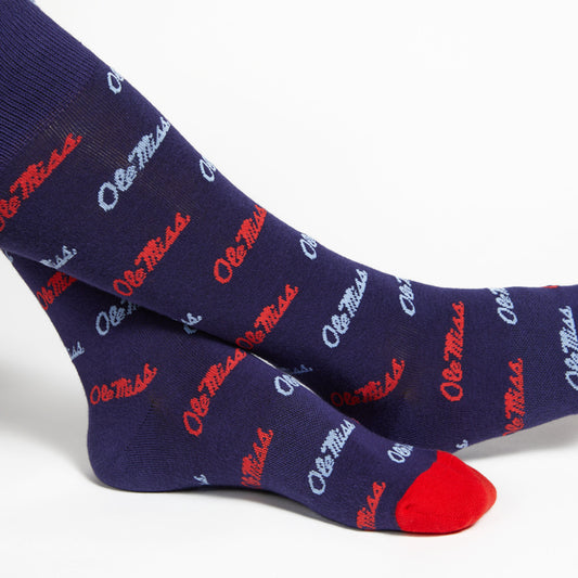 Navy Ole Miss Script Dress Sock