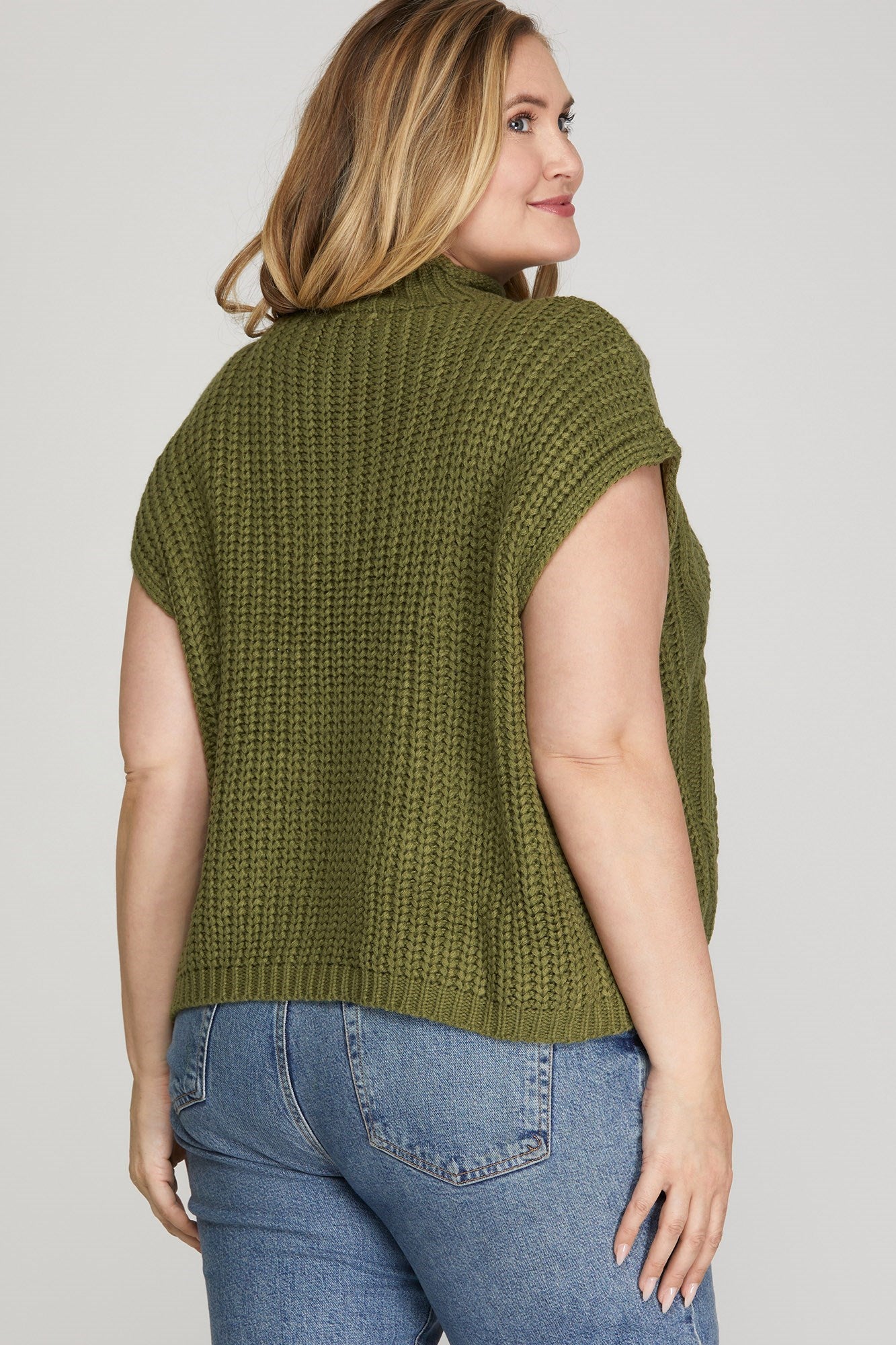 Curvy Mock Neck Olive Sweater