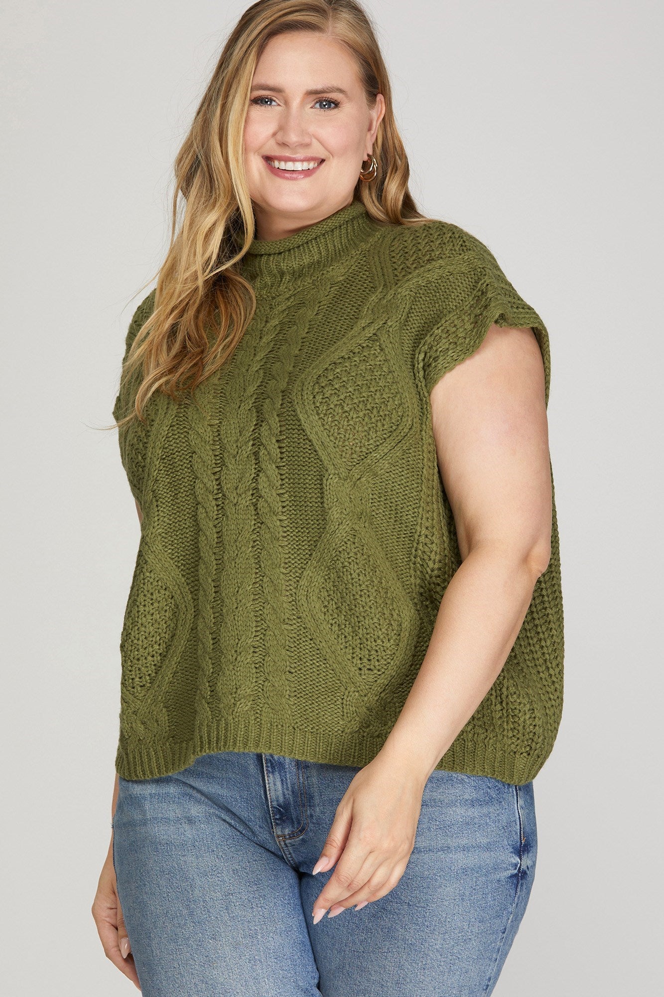 Curvy Mock Neck Olive Sweater