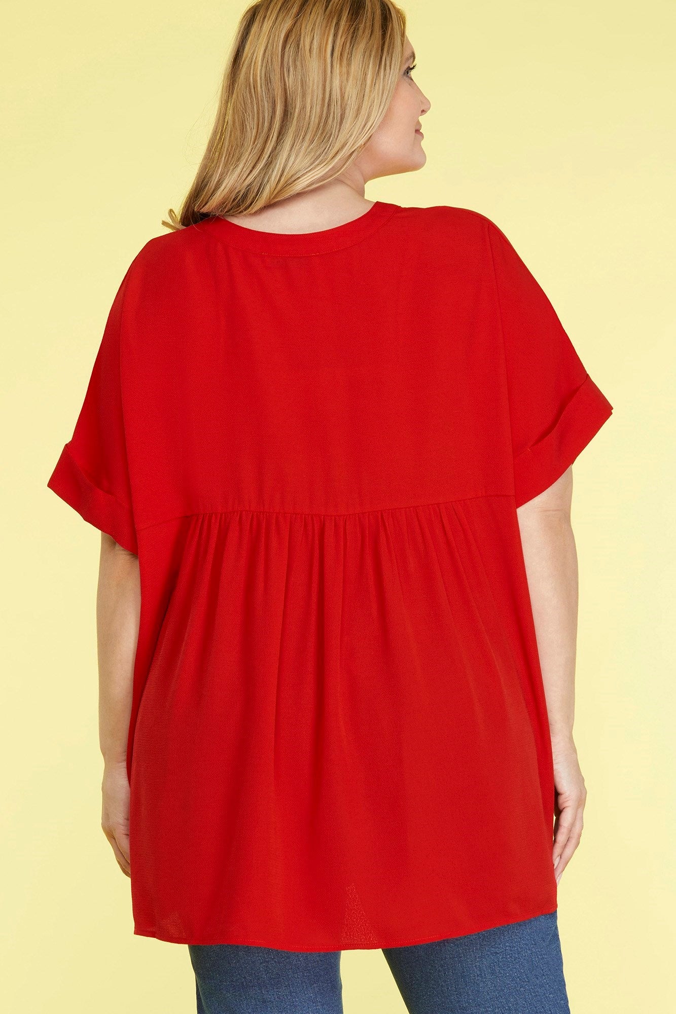 Curvy V-Neck Top - Red