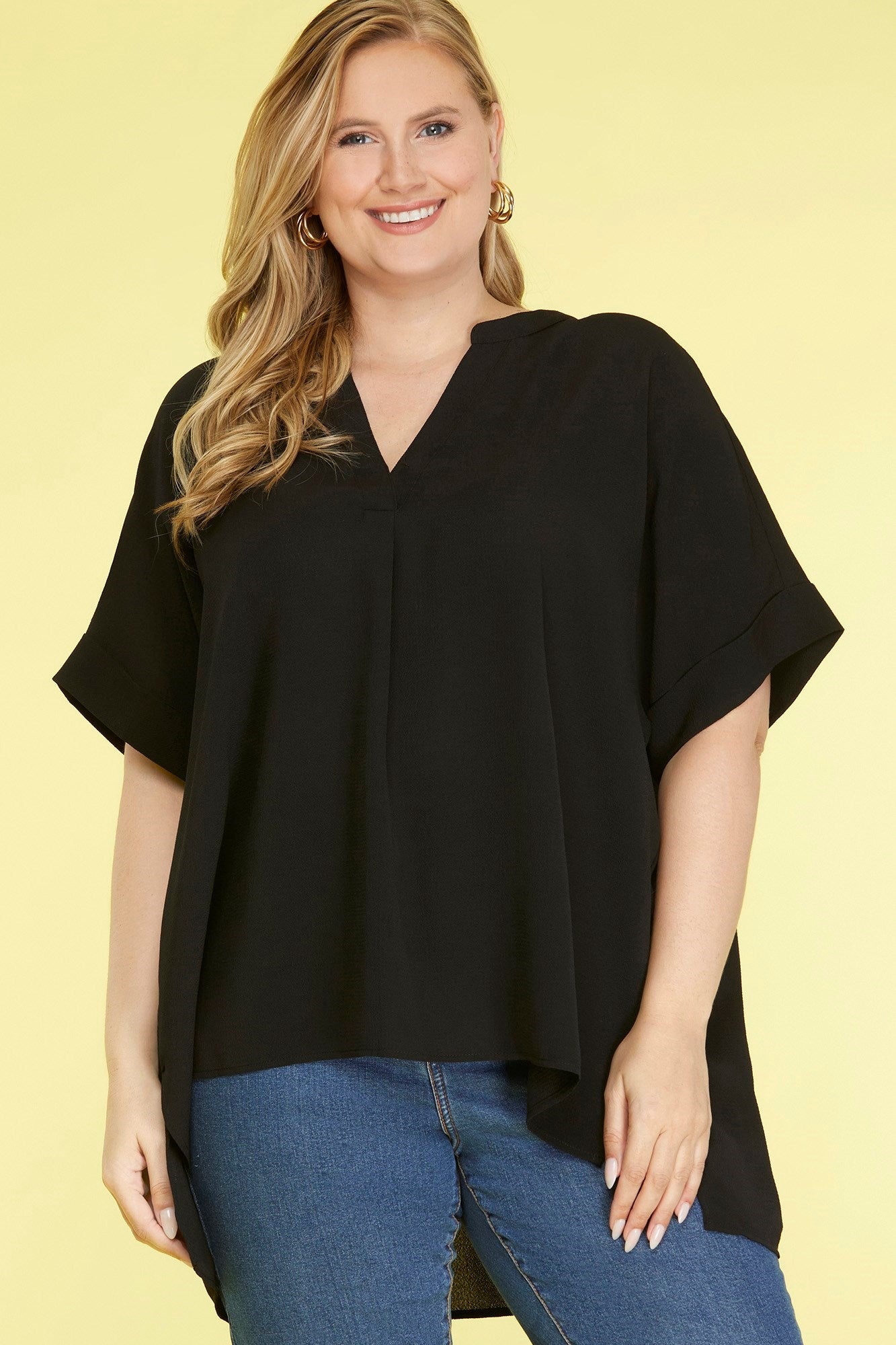 Curvy V-Neck Top - Black