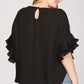 Curvy Ruffle Sleeve Top - Black