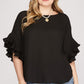 Curvy Ruffle Sleeve Top - Black