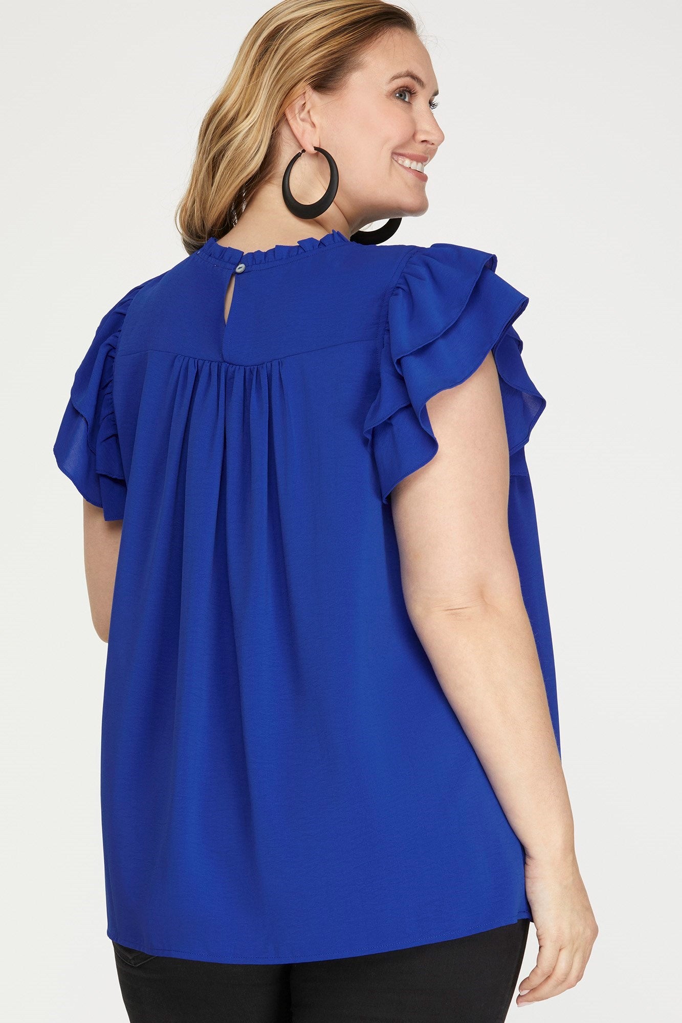 Curvy Ruffle Sleeve Pleated York Top