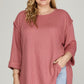 Curvy 3/4 Folded Sleeve Knit Top