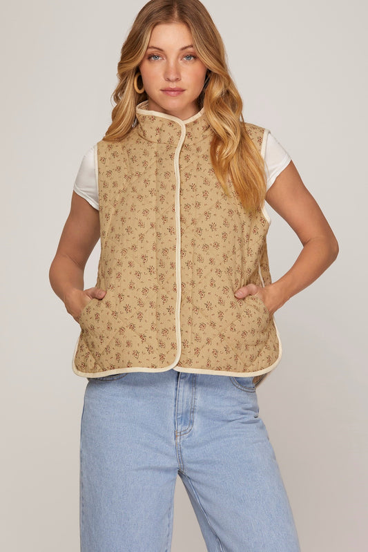 Taupe Floral Vest
