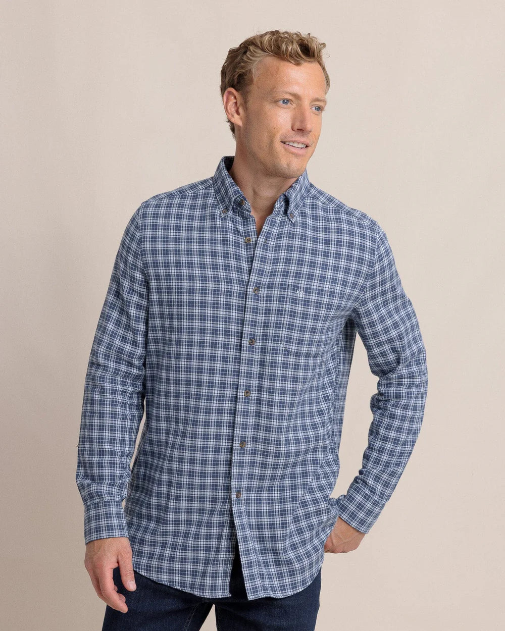 Barnwell Plaid LS Sport Shirt - Triumph Blue