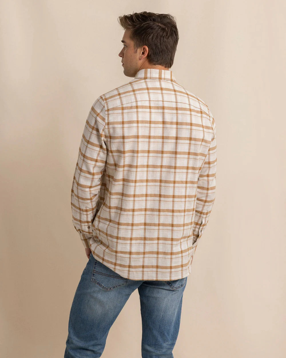 Botany Bay Plaid LS Sport Shirt - Sand White